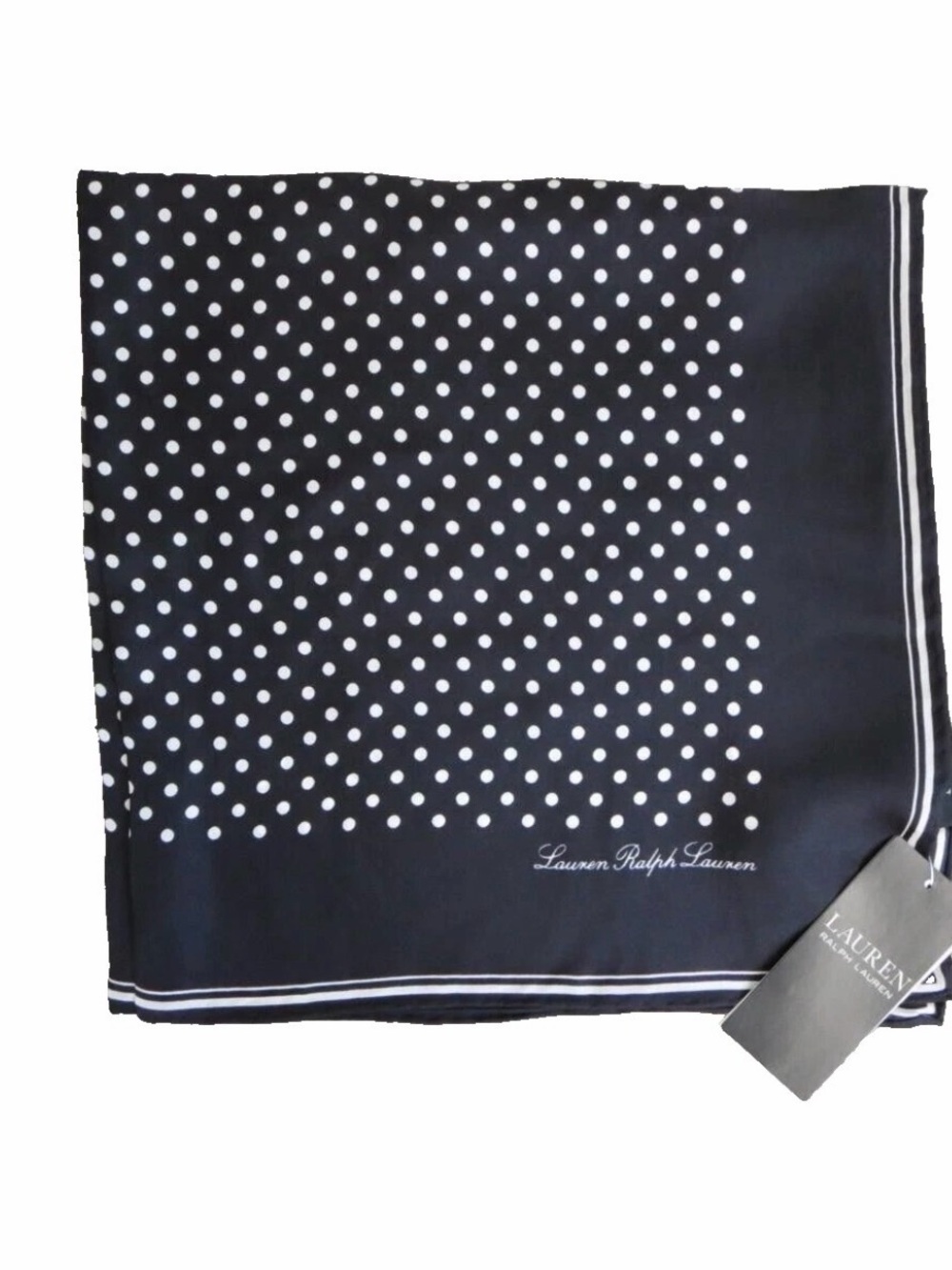 Lauren Ralph Lauren Black & White Polka Dot Silk Scarf/Twillie 22”x 22” Square - Picture 3 of 11